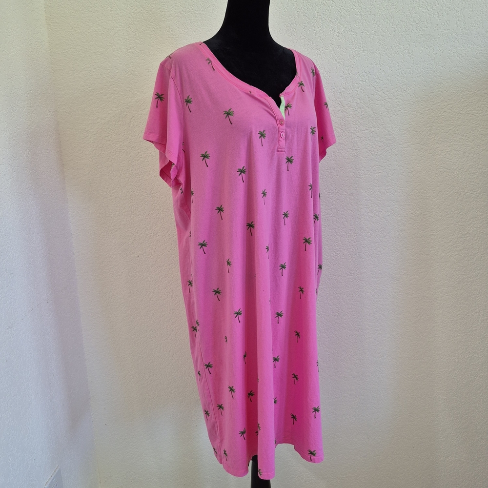 Charter Club Pink Palm-Print Nightshirt - Picture 2 of 7